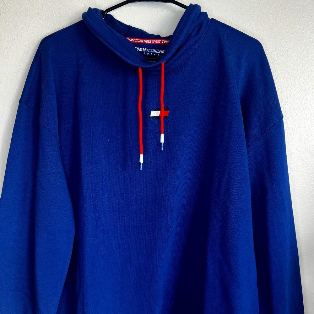 Tommy Hilfiger Sport Navy Blue Pullover – Red Drawstrings & Soft Cotton Blend